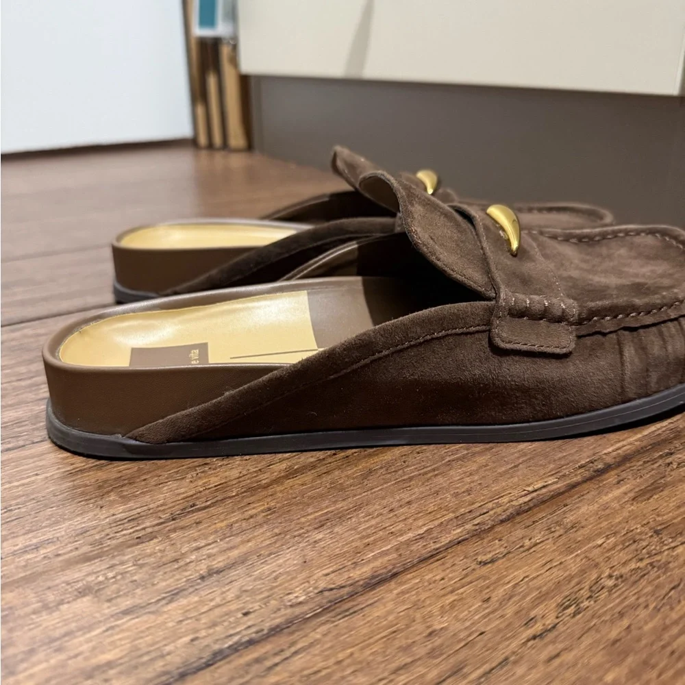 Dolce Vita Brown Suede Loafers with Gold Accent - Picture 3 of 4